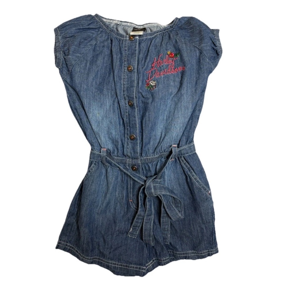 Harley-Davidson Denim Romper Embroidered Girls Size 6 Harley Davidson Summer